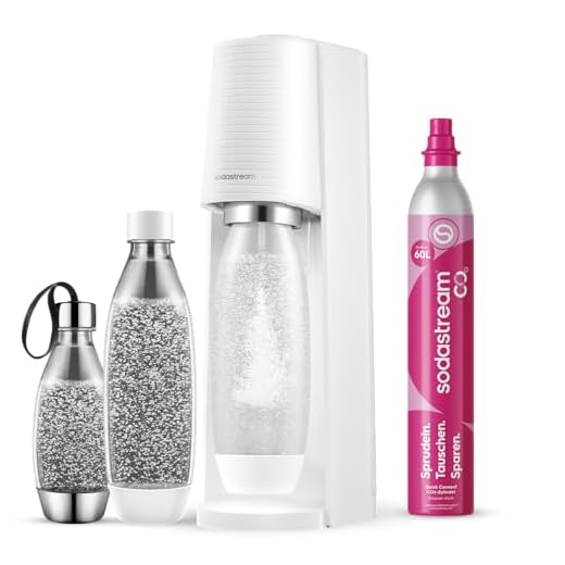 Sodastream Wassersprudler Terra White Value Pack x 3 mit 2 x 1L Flaschen und 1 x 1/2L Flasche spülmaschinenfest und 1 x CO2 Quick Connect Zylinder für bis zu 60L