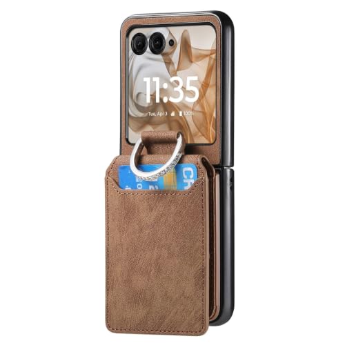 For Motorola Razr 70 Ultra/70 Plus/70 �p�P�[�X�A�w��h�~ PU ���U�[�V�F���A�J�[�h�}���L�b�N�X�^���h�J�o�[�t��(Brass,70 Plus)