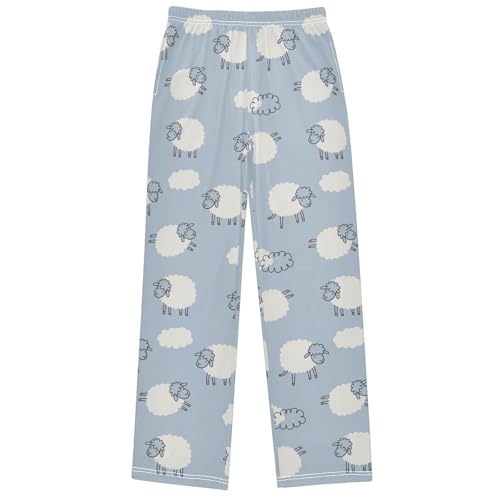 Boy's Pj Pants Cute Cartoon Sheep Grey Blue Lounge Bottoms Elastic Kids Sweatpants Joggers with Pockets Size 6-14