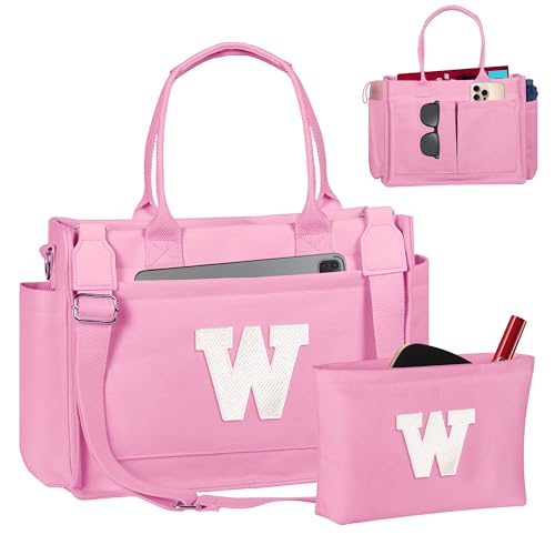 Image of Birthday Gifts for Women, Initial Tote Bag with Makeup Bag | Teen Girl Gifts Trendy Stuff, Back to Campus