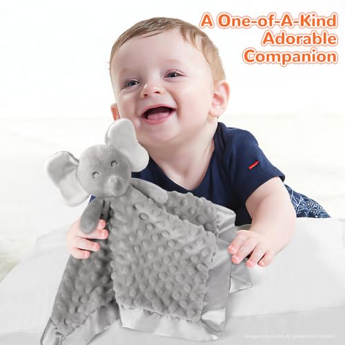 Image of Baby Security Blanket, Soft Baby Lovey Toy Blanket for Boys and Girls, Snuggle Toy Lovie Newborn Gift, Unisex Baby Plush Gray Elephant 16 Inch
