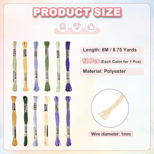 Image of PATIKIL 12 Skeins Embroidery Floss Polyester Embroidery Threads Bracelets String for Cross-Stitch Hand Embroidery, Winter Colors