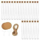 COMPUKAS Wiederverwendbare Reagenzgläser mit Korkverschluss 16X150mm aus Klarem Ps Kunststoff 20 Stück mit Selbstgemacht Etiketten Trichter und Hanfschnur für Labor Bastelarbeiten und