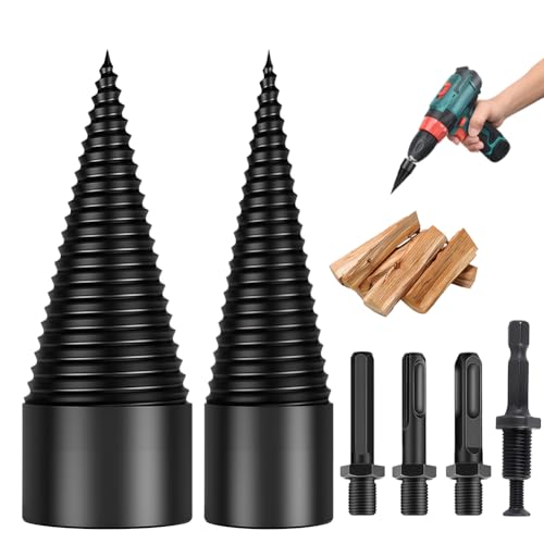 Holzspalter Schraube Kegel Set, 50mm + 32mm Bohrkegel Holzspalter mit 4 Bohrgriffe Spaltholzkegel Holzspalterbohre, Schraube Kegel Schaft Bohrer Brennholzbohrer für Bohrmaschine