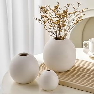 Ceramic Vase Set of 3 for Modern Home Decor, Boho Vase White Round Vase Minimalist Decorative Vase for Table Centerpiece Wedding Dining Living Room Office Entryway Coffee Table Decor