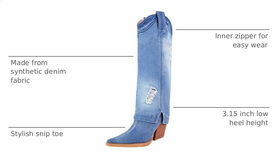 Image of Reitoye Cowboy Boots Women Knee High Cowgirl Embroidered Chunky Heel Boots | Block Chunky Heel,Pointed Toe,Half Side Zipper & Pull Tab,Embroidered Tall Boots,Fall Summer Spring Winter Dress Long Boots