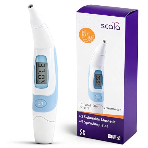 scala SC 8172 Infrarot Ohrthermometer – Digitales Fieberthermometer für Kinder & Erwachsene – 3 Sek. Messzeit, akustischer Fieberalarm & Speicher...