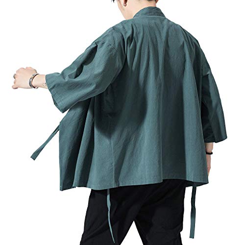 Image of PRIJOUHE Men's Kimono Jackets Cardigan Lightweight Casual Cotton Blends Linen Seven Sleeves Open Front Coat Outwear