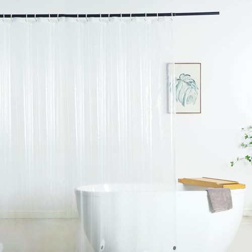 Image of Extra Wide Shower Curtain Liner 108 x 72, Waterproof Heavy Duty Clear Vinyl Shower Liner for Bathroom and Bathtub, 18 Plastic Hooks