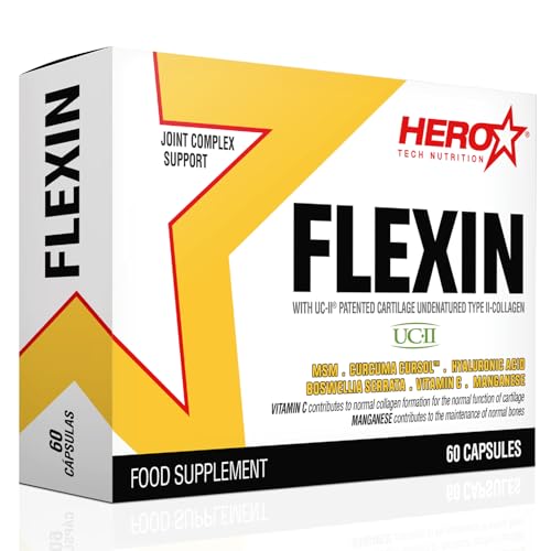 HERO TECH | FLEXIN 60 caps. | Apoyo a la Salud de Articulaciones | Con Colágeno, Cartílago y MSM | 7 ingredientes activos para mejorar la salud articular y regenerar el tejido conectivo | Sin OGM