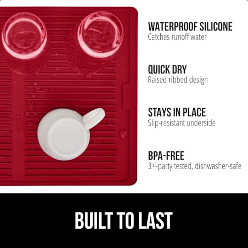GORILLA GRIP 100% BPA-Free Patented Silicone Dish Drying Mat for Kitchen Counter, Water Catching Ribbed Design, Easy Clean Waterproof Sink Liner, Heat Resistant, Fits Under Rack, 12x16 Inch, Red by GORILLA GRIP - Image 2