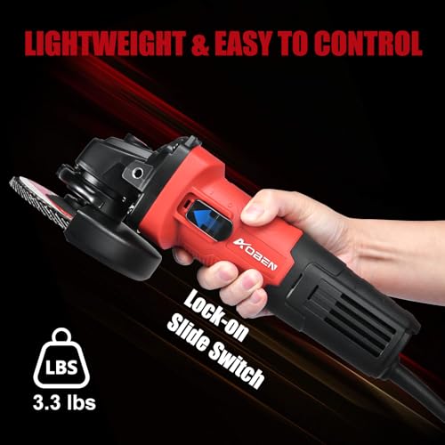 Image of AOBEN 900W Angle Grinder 4-1 /2 inch | 7.5Amp, 11000 RPM Corded Electric Grinder Tool, with Slide Switch, Safety Guard & Hand | for DIY Projects, Metal Cutting & Grinding