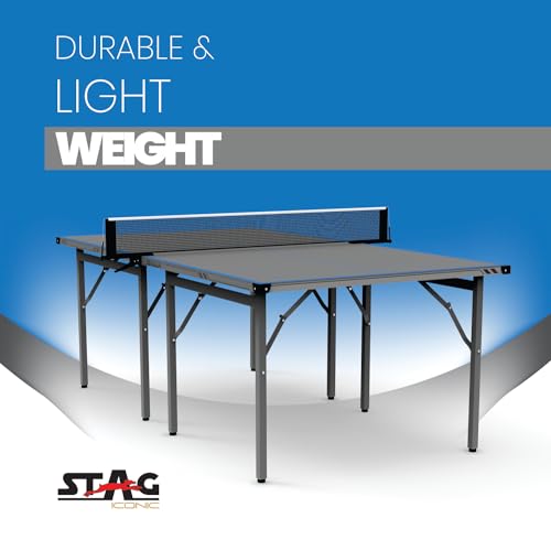 Image of Stag Midi Series Table Tennis Table - Mid-Size Portable Indoor /Outdoor Ping Pong Table, Foldable Space-Saving Design (SI-MIDITable-(Bluegrey)-M24)
