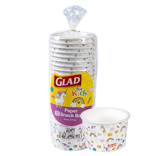 Glad for Kids Unicorn Paper Mini Snack Bowls Lids Not Included - Heavy Duty Disposable Snack Cups with Unicorn Print No Lids Included 6 Ounce 20 Count
