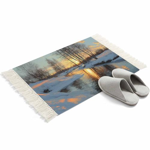 Xibuciein Sunset Snowy Forests Runner Rug for Hallway Winter Nature