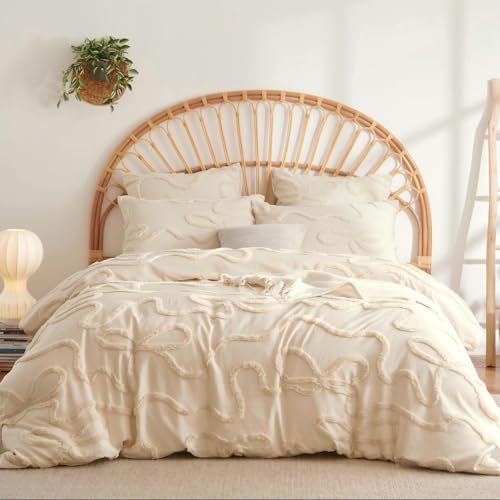 Tospass Boho Bettwäsche 220x240 Beige Getuftet Schleifen Bettwäsche Set – Ansicht 1