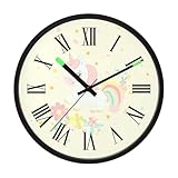 Orologio da parete moderno luminoso ad attivazione vocale senza ticchettio silenzioso a batteria piccolo orologio analogico pastello arcobaleno unicorni sognanti 30,5 cm per cucina, camera da letto