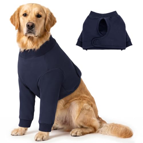 Image of Queenmore Dog Surgery Recovery Sleeve for Front Leg, Breathable Dog Recovery Sleeves After Surgery, Cozy Long Sleeve Dogs Shirt, Alternative to Cone of Shame, Navy Blue, XL