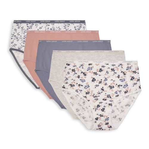 Image of Laura Ashley Women's Cotton Brief Underwear Set, High-Waisted Panties for Women, 5-Pack