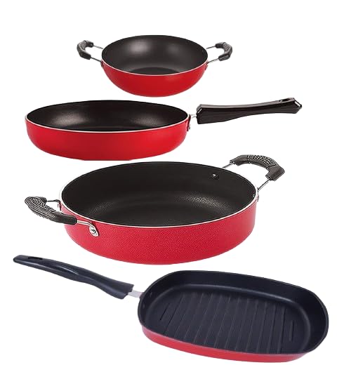 Image of Nirlon Non Stick Cookware Kitchen Cooking Essential Gift Set of 4 Pieces (FP12 KD11 GP24.5 CS24)