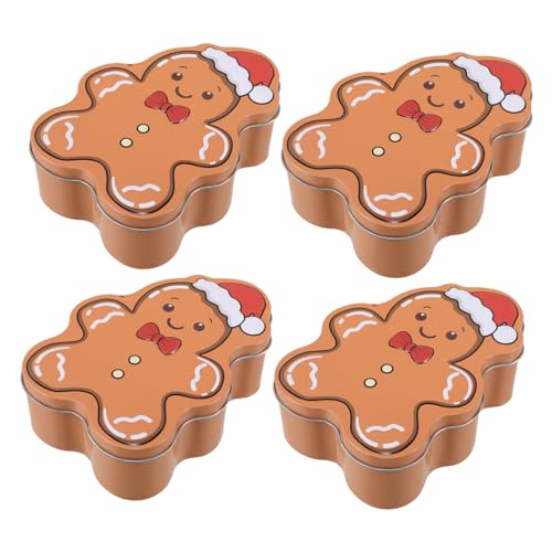 SMASOLO 4 Piezas Cajas de de Hojalata con Diseño de Hombre de Jengibre Cajas Pequeñas para Galletas Navideñas Reutilizables Contenedores Resistentes para Fiestas y Regalos Festivos