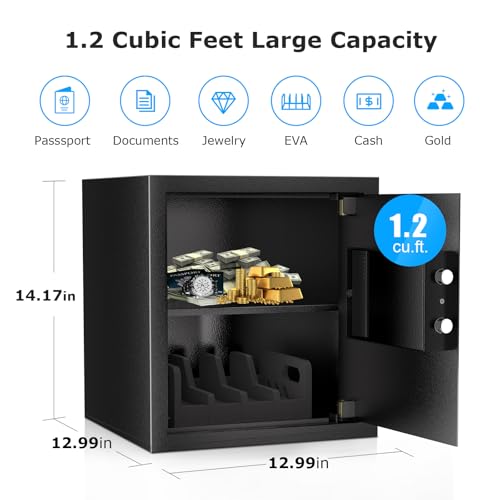 Bonsaii Safe Box with Holder and Removable Shelf, 1.2 Cu. Ft Steel Security Cabinet with Digital Keypad Lock and Type C Port for Home, Office, Valuables, Money, Jewelry, 12.99\"W x 12.99\"D x 14.17\"H