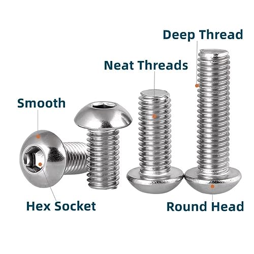 SYDARSYN Hex Socket Button Machine Screw (Bolt) Stainless Steel (A2) Round Head Allen Screws M10x100mm (3 pcs) - Image 2