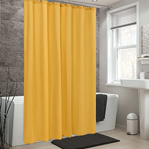 Image of ALYVIA SPRING Waterproof Fabric Shower Curtain or Liner Yellow, 72x72 | 3 Magnets, Soft Cloth & Hotel Quality, Machine Washable, Light-Weight, Standard Size