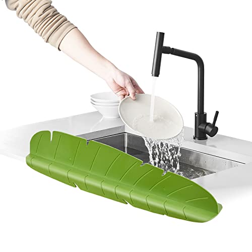 Viverie Sink Splash Guard - Leaf Style, Splash Protector Mat, Secure Non-Slip Suction Base, Dishwasher Safe, Faucet Splash Guard For Kitchen Sink & Toilet, Universal Splatter Guard (19.3 X 2.2 X 4.1") #TOP8