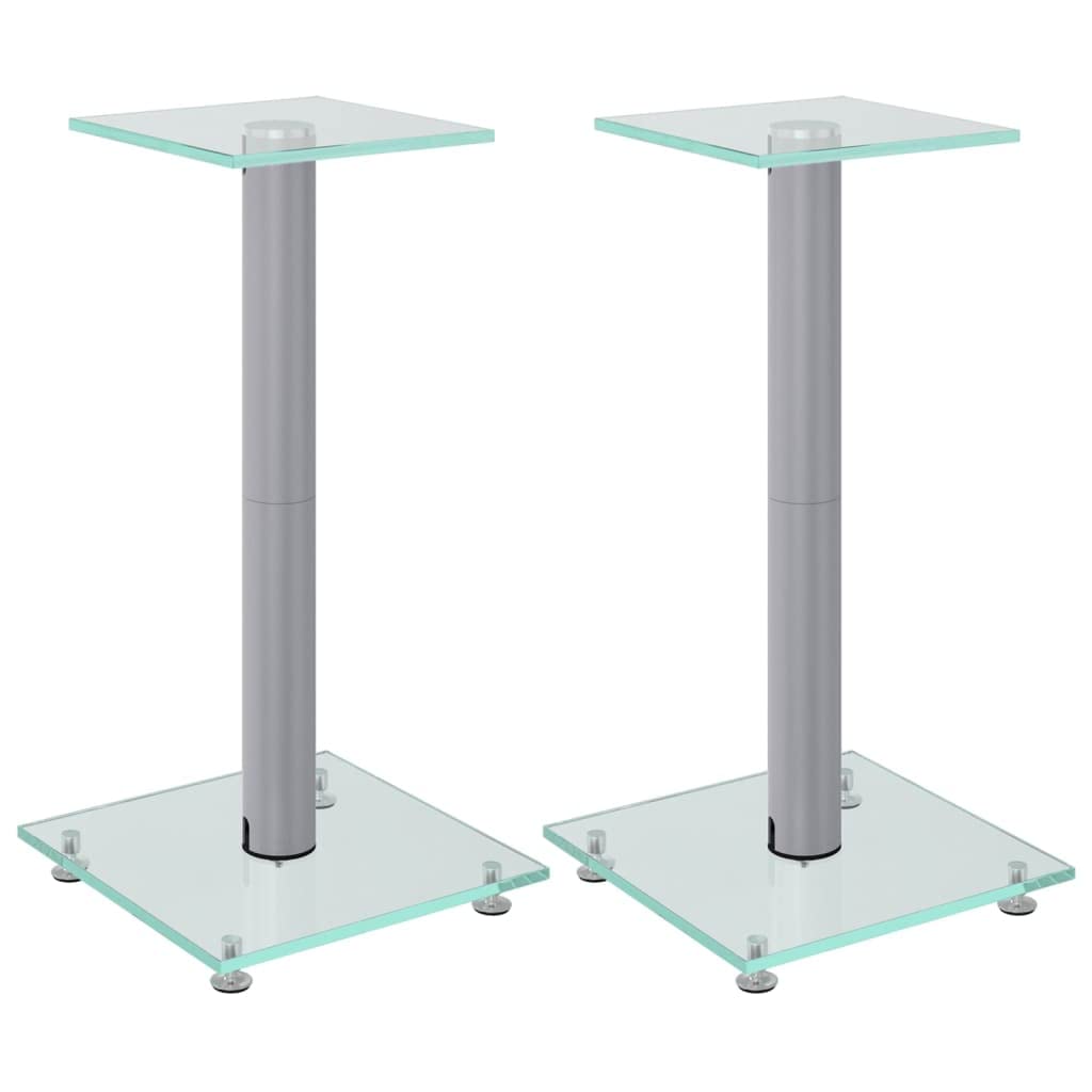 vidaXL Speaker Stands 2 pcs, Speaker Floor Stand for Home, Bookshelf Speaker for Studio Monitor, Modern Style, Silver Tempered Glass 1 Pillar Design