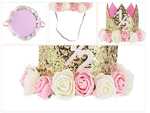 Hitopin Baby verjaardag kroon 1 stuks baby verjaardag hoed prinses kroon baby rose bloem gouden kroon tiara partij hoed… - Image 4