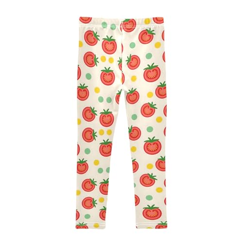 senya Girls Printed Leggings Yoga Pants Yellow Background Sliced Tomatoes Pattern for Kids in 4t to 10 Years, 4T2