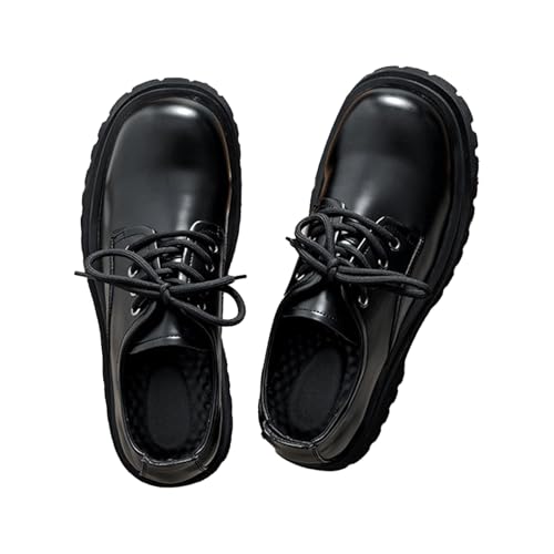 Men's Black Chunky Platform Oxfords Round Toe Soft Bottom Oxford Shoes Casual Business Dress Shoes3