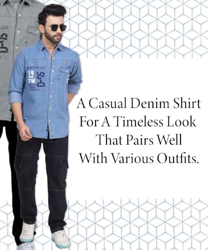 Image of Men's Printed Denim Casual Shirt | Full Sleeve | Regular Fit | Casual Wear for Men