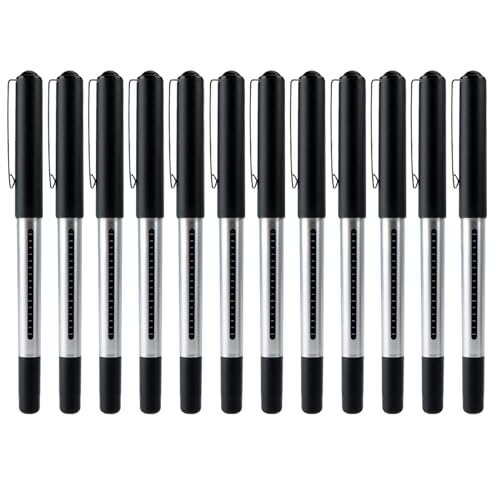 12Pcs Liquid Ink Rollerball Pens, 0.5mm Gel Ink Black Ballpoint Pens Extra Fine Quick-Drying Ink Rolling Ball Pens Biros Multipack Writing Back to School Supplies for Students Adults Office