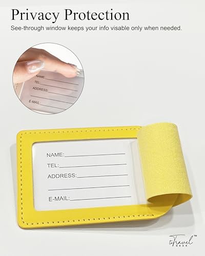 Luggage Tags for Suitcases,2 Pack PU Leather Privacy Protection Bag Tags Travel Accessories Essentials,Lemon Yellow3