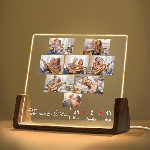 Personalized Night Light with Acrylic Plaque, Custom Couple Gift with Photos & Name, Romantic for Him or Her