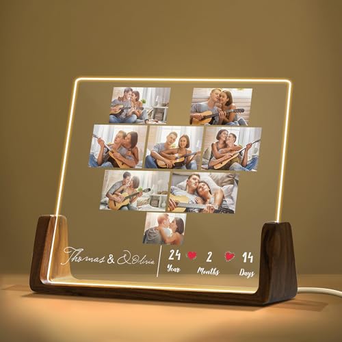 Personalized Night Light with Acrylic Plaque, Custom Couple Gift with Photos & Name, Romantic for Him or Her