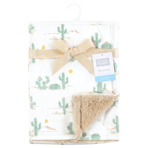 Image of Hudson Baby Plush Blanket with Furry Binding and Back, Desert Cactus, One Size