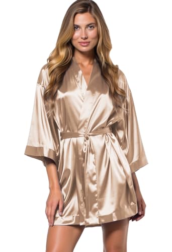 Image of Turquaz Women's Bride Bridesmaids Robe - Satin Kimono Robes for Wedding & Bridal Party Silk Like Lightweight Robes for Women, Taupe, Medium