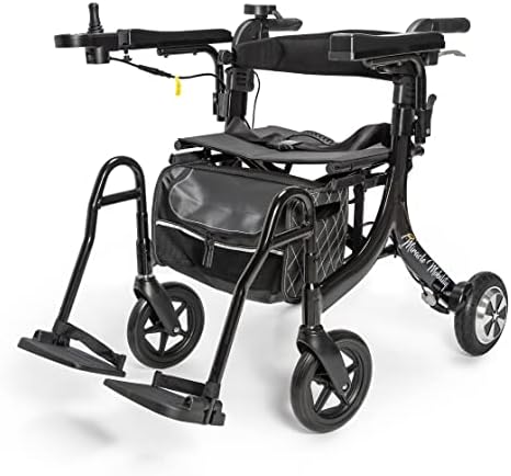 Miracle Mobility 4N1 Ultra-Lightweight Folding Electric Wheelchair & Walker for Adults, 500W Power Motor & Lithium Ion Battery, Front Joystick & Rear Controller