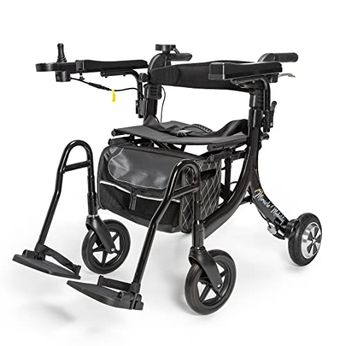Miracle Mobility 4N1 Ultra-Lightweight Folding Electric Wheelchair & Walker For Adults, 500W Power Motor & Lithium Ion Battery, Front Joystick & Rear Controller #TOP3