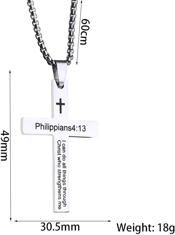 Cross Necklace Bible Verse Philippians 4:13 for Men Women Stainless Steel Shain Religious Christian Faith Easter Jewelry, Inspirational Baptism Gift - Image 5