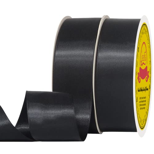 Image of 100 Yards Black Satin Ribbon Polyester Ribbon for Gift Wrapping Very Suitable for Weddings Party Hair Bow Invitation Decorations and More(1-1 /2 inch X 50Yards X 2 Roll)