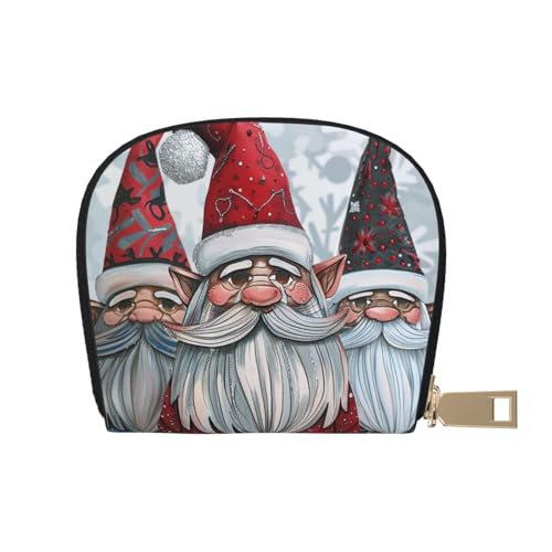 Christmas Santa Gnome Printed Credit Card Wallet for Women Men Cute Zipper Card Cases Holder Mini Coin Purse with 12 Card Slots