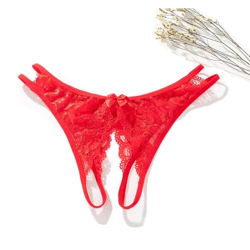 Justgoo Womens Lace G-String Thongs Panties Underwear Low Rise T-Back Underpants Pack of 1-5 Red