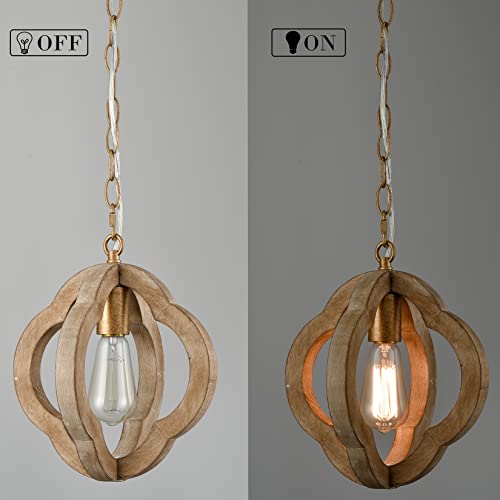Samteen M5312DU-Z Farmhouse Wood Pendant Lights Kitchen Island, Vintage Wooden Pendant Lighting Rustic 1-Light Wood Hanging Ceiling Light Fixture thumb #6