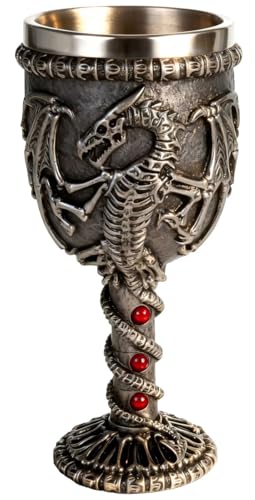 CUZOKOLA Medieval Dragon Wine Goblet Dragon Cup with Red Gemstone for Party Decorations -Gothic Novelty Gothic 7oz Stainless Steel Ideal D&D Celtic Chalice,Dragons Cup Pen Holder for Desk