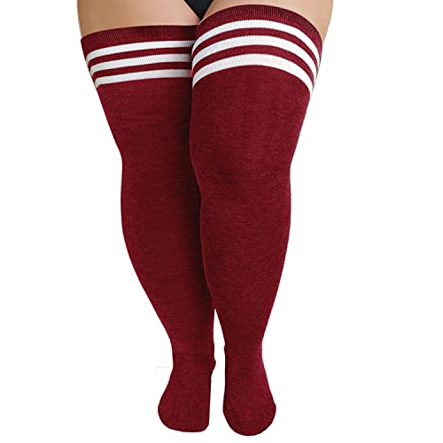 Image of YELAIVP Plus Size Thigh High Socks Extra Large Stripe Over Knee High Stockings for Women