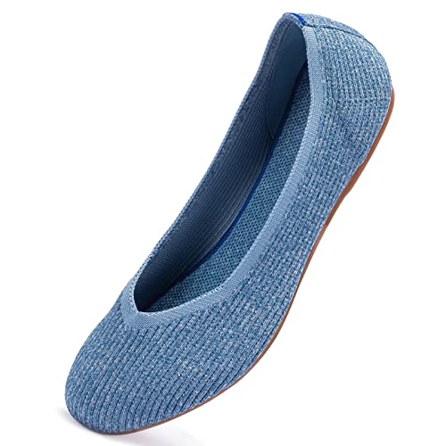 Image of Frank Mully Women's Ballet Flats Round Toe Walking Flats Slip On Work Shoes Knitted Flats Shoes for Woman Soft Lightweight